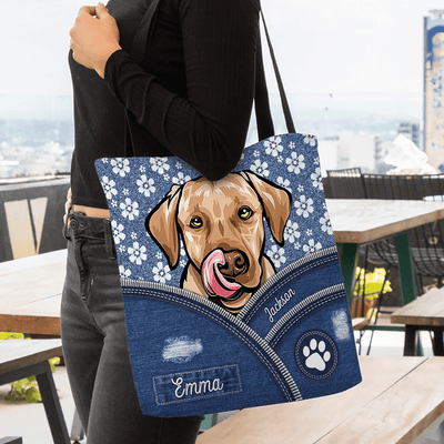 Flower Pattern Dog Personalized All Over Tote Bag, Personalized Gift for Dog Lovers, Dog Dad, Dog Mom - TO012PS15 - BMGifts