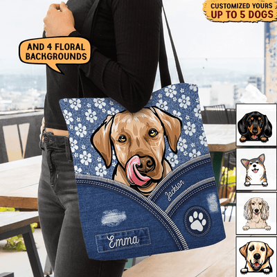 Flower Pattern Dog Personalized All Over Tote Bag, Personalized Gift for Dog Lovers, Dog Dad, Dog Mom - TO012PS15 - BMGifts