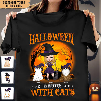 Halloween Is Better With Cats Cat Personalized Shirt, Halloween Gift for Cat Lovers, Cat Mom, Cat Dad - TSB60PS02 - BMGifts