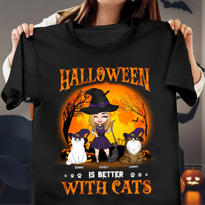 Halloween Is Better With Cats Cat Personalized Shirt, Halloween Gift for Cat Lovers, Cat Mom, Cat Dad - TSB60PS02 - BMGifts