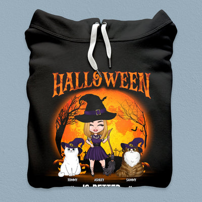 Halloween Is Better With Cats Cat Personalized Shirt, Halloween Gift for Cat Lovers, Cat Mom, Cat Dad - TSB60PS02 - BMGifts