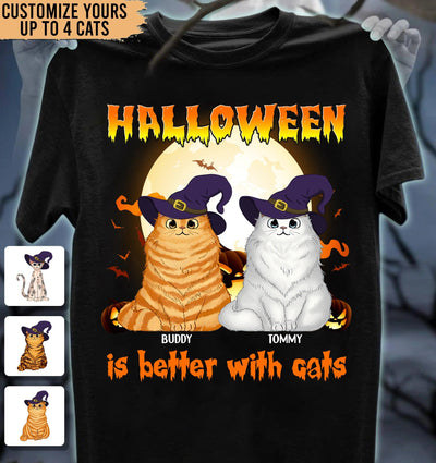 Halloween Is Better With Cats Cat Personalized T-shirt, Personalized Halloween Gift for Cat Lovers, Cat Dad, Cat Mom - TS045PS15 - BMGifts