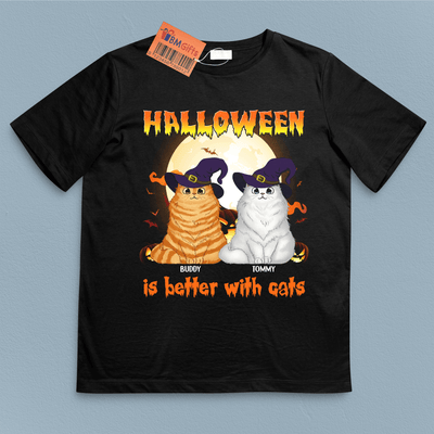 Halloween Is Better With Cats Cat Personalized T-shirt, Personalized Halloween Gift for Cat Lovers, Cat Dad, Cat Mom - TS045PS15 - BMGifts