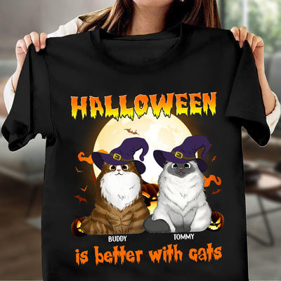 Halloween Is Better With Cats Cat Personalized T-shirt, Personalized Halloween Gift for Cat Lovers, Cat Dad, Cat Mom - TS045PS15 - BMGifts