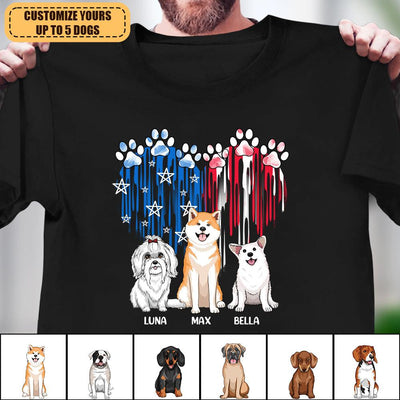 Happy 4th July Blue And Red Paw With Heart Melt Dog Personalized Shirt, US Independence Day Gift for Cat Lovers, Cat Mom, Cat Dad - TS035PS14 - BMGifts