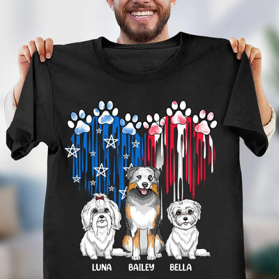 Happy 4th July Blue And Red Paw With Heart Melt Dog Personalized Shirt, US Independence Day Gift for Cat Lovers, Cat Mom, Cat Dad - TS035PS14 - BMGifts