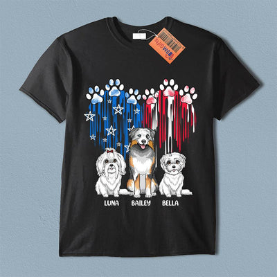 Happy 4th July Blue And Red Paw With Heart Melt Dog Personalized Shirt, US Independence Day Gift for Cat Lovers, Cat Mom, Cat Dad - TS035PS14 - BMGifts