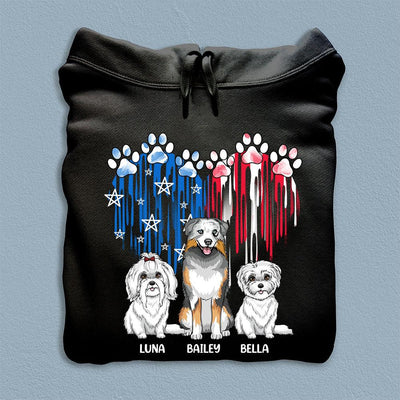 Happy 4th July Blue And Red Paw With Heart Melt Dog Personalized Shirt, US Independence Day Gift for Cat Lovers, Cat Mom, Cat Dad - TS035PS14 - BMGifts