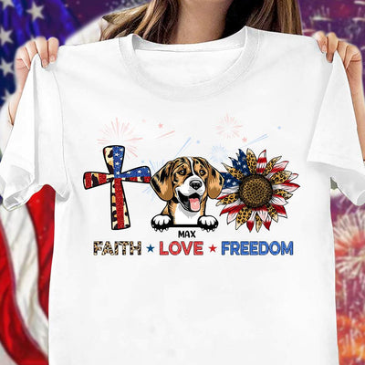 Happy 4th July Faith Love Freedom Dog Personalized Shirt, US Independence Day Gift for Dog Lovers, Dog Dad, Dog Mom - TS047PS14 - BMGifts