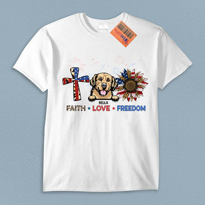 Happy 4th July Faith Love Freedom Dog Personalized Shirt, US Independence Day Gift for Dog Lovers, Dog Dad, Dog Mom - TS047PS14 - BMGifts