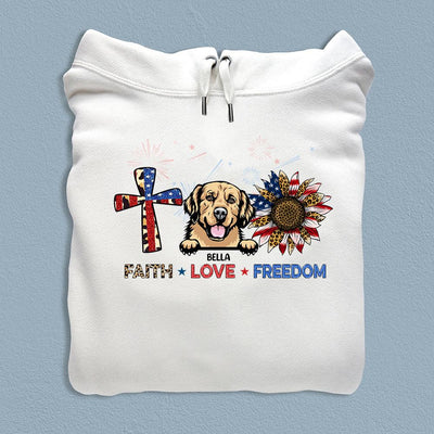 Happy 4th July Faith Love Freedom Dog Personalized Shirt, US Independence Day Gift for Dog Lovers, Dog Dad, Dog Mom - TS047PS14 - BMGifts