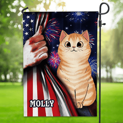 Happy 4th July Flag of the United States With FireWork Cat Personalized Flag, US Independence Day Gift for Cat Lovers, Cat Mom, Cat Dad - GA002PS14 - BMGifts