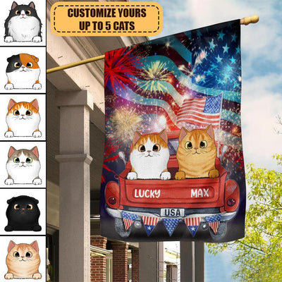 Happy 4th July Flower in America Cat Personalized Flag, US Independence Day Gift for Cat Lovers, Cat Mom, Cat Dad - GA007PS15 - BMGifts