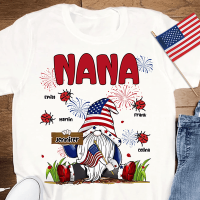 Happy 4th July Gnome With Ladybugs Grandma Personalized Shirt, US Independence Day Gift for Nana, Grandma, Grandmother, Grandparents - TS042PS14 - BMGifts