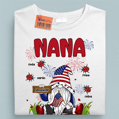 Happy 4th July Gnome With Ladybugs Grandma Personalized Shirt, US Independence Day Gift for Nana, Grandma, Grandmother, Grandparents - TS042PS14 - BMGifts