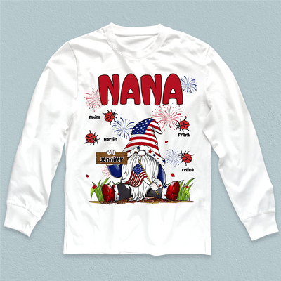 Happy 4th July Gnome With Ladybugs Grandma Personalized Shirt, US Independence Day Gift for Nana, Grandma, Grandmother, Grandparents - TS042PS14 - BMGifts