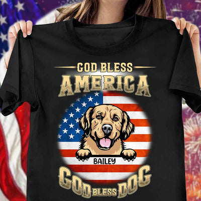 Happy 4th July God Bless America Dog Personalized T-shirt, US Independence Day Gift for Dog Lovers, Dog Dad, Dog Mom - TS061PS15 - BMGifts