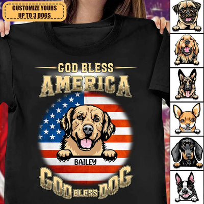 Happy 4th July God Bless America Dog Personalized T-shirt, US Independence Day Gift for Dog Lovers, Dog Dad, Dog Mom - TS061PS15 - BMGifts