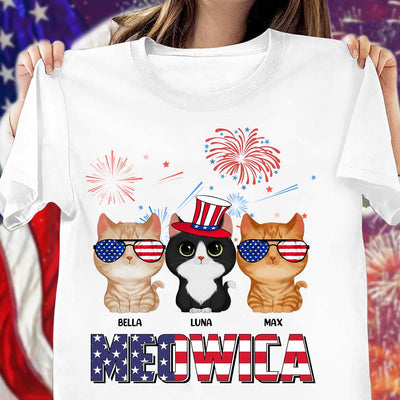 Happy 4th July Meowica Firework Cat Personalized Shirt, US Independence Day Gift for Cat Lovers, Cat Mom, Cat Dad - TSA77PS02 - BMGifts