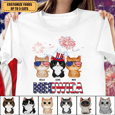 Happy 4th July Meowica Firework Cat Personalized Shirt, US Independence Day Gift for Cat Lovers, Cat Mom, Cat Dad - TSA77PS02 - BMGifts