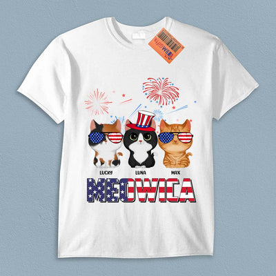 Happy 4th July Meowica Firework Cat Personalized Shirt, US Independence Day Gift for Cat Lovers, Cat Mom, Cat Dad - TSA77PS02 - BMGifts