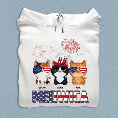 Happy 4th July Meowica Firework Cat Personalized Shirt, US Independence Day Gift for Cat Lovers, Cat Mom, Cat Dad - TSA77PS02 - BMGifts