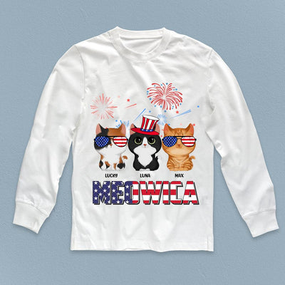 Happy 4th July Meowica Firework Cat Personalized Shirt, US Independence Day Gift for Cat Lovers, Cat Mom, Cat Dad - TSA77PS02 - BMGifts