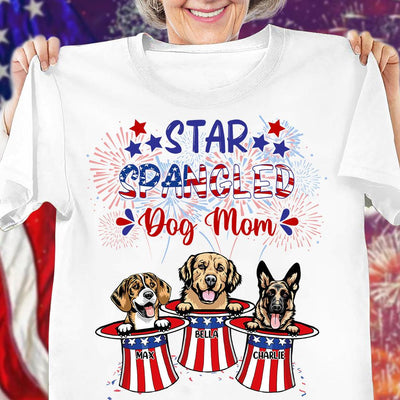 Happy 4th July Star Spangled Dog Mom Dog Personalized T-shirt, US Independence Day Gift for Dog Lovers, Dog Dad, Dog Mom - TS059PS15 - BMGifts