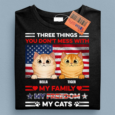 Happy 4th July Three Things You Don't Mess With My Family Cat Personalized T-shirt, US Independence Day Gift for Cat Lovers, Cat Dad, Cat Mom - TS044PS15 - BMGifts