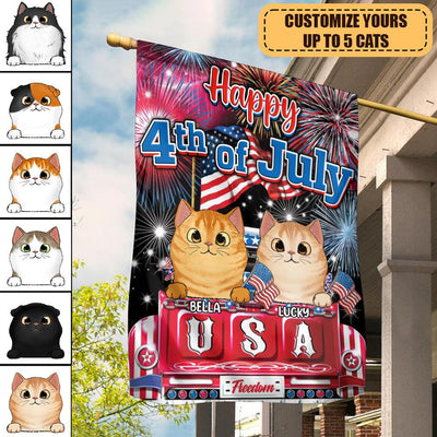 Happy 4th Of July Cat Personalized Flag, US Independence Day Gift for for Cat Lovers, Cat Mom, Cat Dad - GA005PS14 - BMGifts
