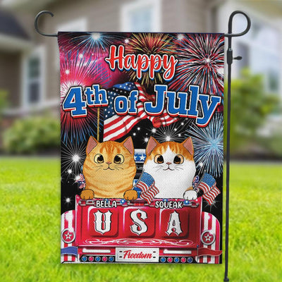 Happy 4th Of July Cat Personalized Flag, US Independence Day Gift for for Cat Lovers, Cat Mom, Cat Dad - GA005PS14 - BMGifts