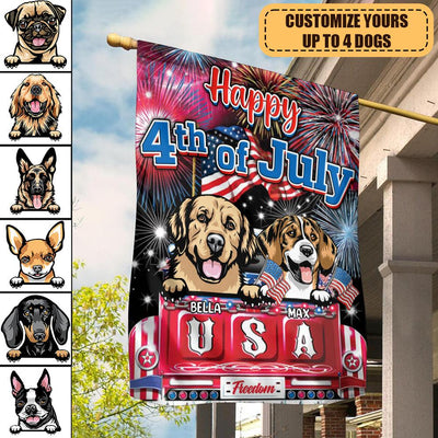 Happy 4th Of July Dog Personalized Flag, US Independence Day Gift for Dog Lovers, Dog Dad, Dog Mom - GA007PS14 - BMGifts