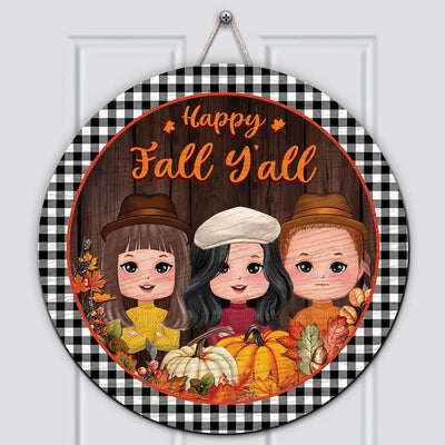 Happy Fall Y'all Grandma Personalized Round Wooden Sign, Personalized Gift for Nana, Grandma, Grandmother, Grandparents - WD014PS02 - BMGifts