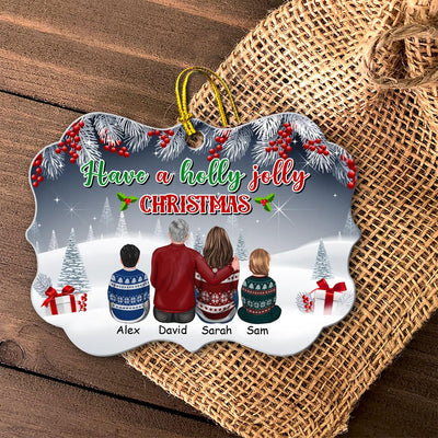 Have A Holly Jolly Christmas Family Personalized Aluminium Medallion Ornament, Christmas Gift for Couples, Husband, Wife, Parents, Lovers - AO103PS02 - BMGifts