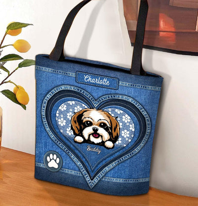 Heart Pattern Dog Personalized All Over Tote Bag, Personalized Gift for Dog Lovers, Dog Dad, Dog Mom - TO010PS15 - BMGifts