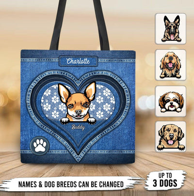 Heart Pattern Dog Personalized All Over Tote Bag, Personalized Gift for Dog Lovers, Dog Dad, Dog Mom - TO010PS15 - BMGifts