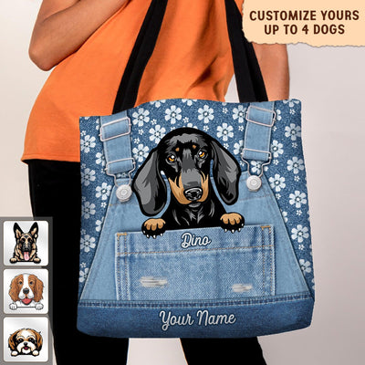 Heart Pattern Dog Personalized All Over Tote Bag, Personalized Gift for Dog Lovers, Dog Dad, Dog Mom - TO011PS15 - BMGifts