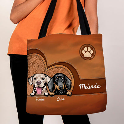Heart Pattern Dog Personalized All Over Tote Bag, Personalized Gift for Dog Lovers, Dog Dad, Dog Mom - TO013PS15 - BMGifts