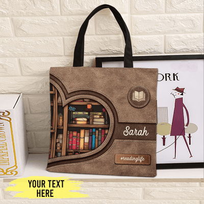 Heart Shape With Bookshelf Reading Personalized All Over Tote Bag, Personalized Gift for Reading Lovers - TO026PS14 - BMGifts
