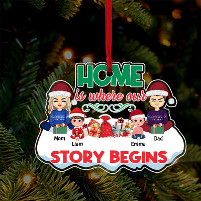 Home Is Where Our Story Begins Family Personalized Custom Shaped Acrylic Ornament, Christmas Gift for Couples, Husband, Wife, Parents, Lovers - SA007PS02 - BMGifts
