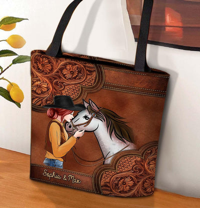 Horse Lady With Flower Pattern Horse Personalized All Over Tote Bag, Personalized Gift for Horse Lovers, Horse Mom - TO129PS01 - BMGifts