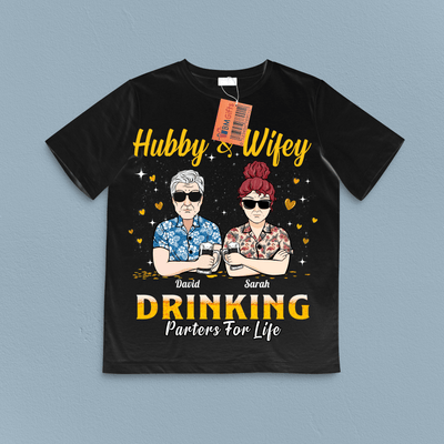 Hubby & Wifey Drinking Parters For Life Couple Personalized Shirt, Personalized Gift for Couples, Husband, Wife, Parents, Lovers - TS121PS14 - BMGifts