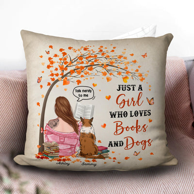 Just A Girl Who Loves Books And Dogs Dog Personalized Linen Pillow, Personalized Mother's Day Gift for Dog Lover, Dog Mom - PL055PS01 - BMGifts
