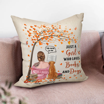 Just A Girl Who Loves Books And Dogs Dog Personalized Linen Pillow, Personalized Mother's Day Gift for Dog Lover, Dog Mom - PL055PS01 - BMGifts