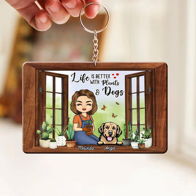 Life Is Better With Plants And Dogs Dog Personalized Acrylic Keychain, Personalized Gift for Dog Lovers, Dog Mom - AK004PS01 - BMGifts