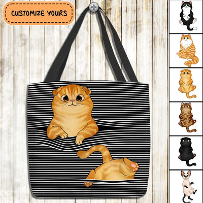 Line 3D Pattern Cat Personalized All Over Tote Bag, Personalized Gift for Dog Lovers, Dog Dad, Dog Mom - TO210PS02 - BMGifts