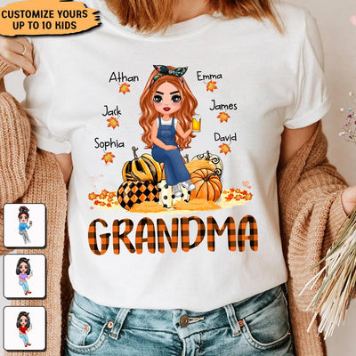 Maple Leaf With Pumpkin Grandma Personalized Shirt, Personalized Gift for Nana, Grandma, Grandmother, Grandparents - TS103PS14 - BMGifts