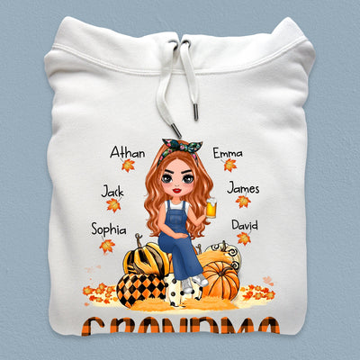 Maple Leaf With Pumpkin Grandma Personalized Shirt, Personalized Gift for Nana, Grandma, Grandmother, Grandparents - TS103PS14 - BMGifts