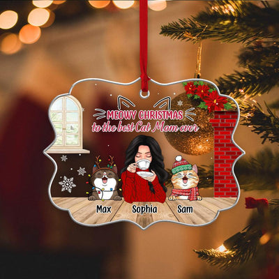 Meowy Christmas To The Best Cat Mom Ever Personalized Custom Shaped Acrylic Ornament, Personalized Christmas Gift for Cat Lovers, Cat Dad, Cat Mom - SA001PS05 - BMGifts