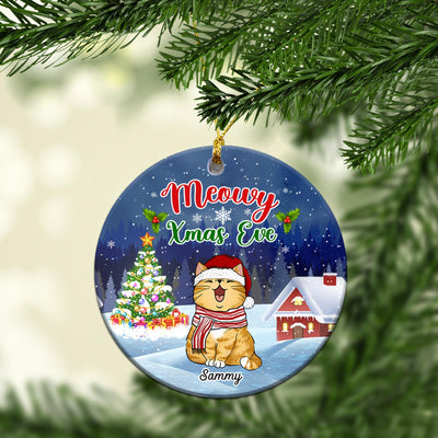 Meowy Xmas Eve Cat Personalized Round Ornament, Christmas Gift for Cat Lovers, Cat Mom, Cat Dad - RO002PS14 - BMGifts